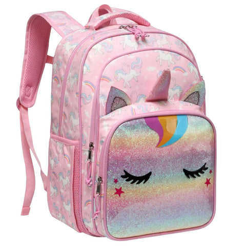 VASCHY Unicorn Girls School backpacks, 16in Water Resistant Backpack for Kids/Preschool/Primary/Elementary School Bookbag for Girls with Tablet Sleeve Sparkle Unicorn
