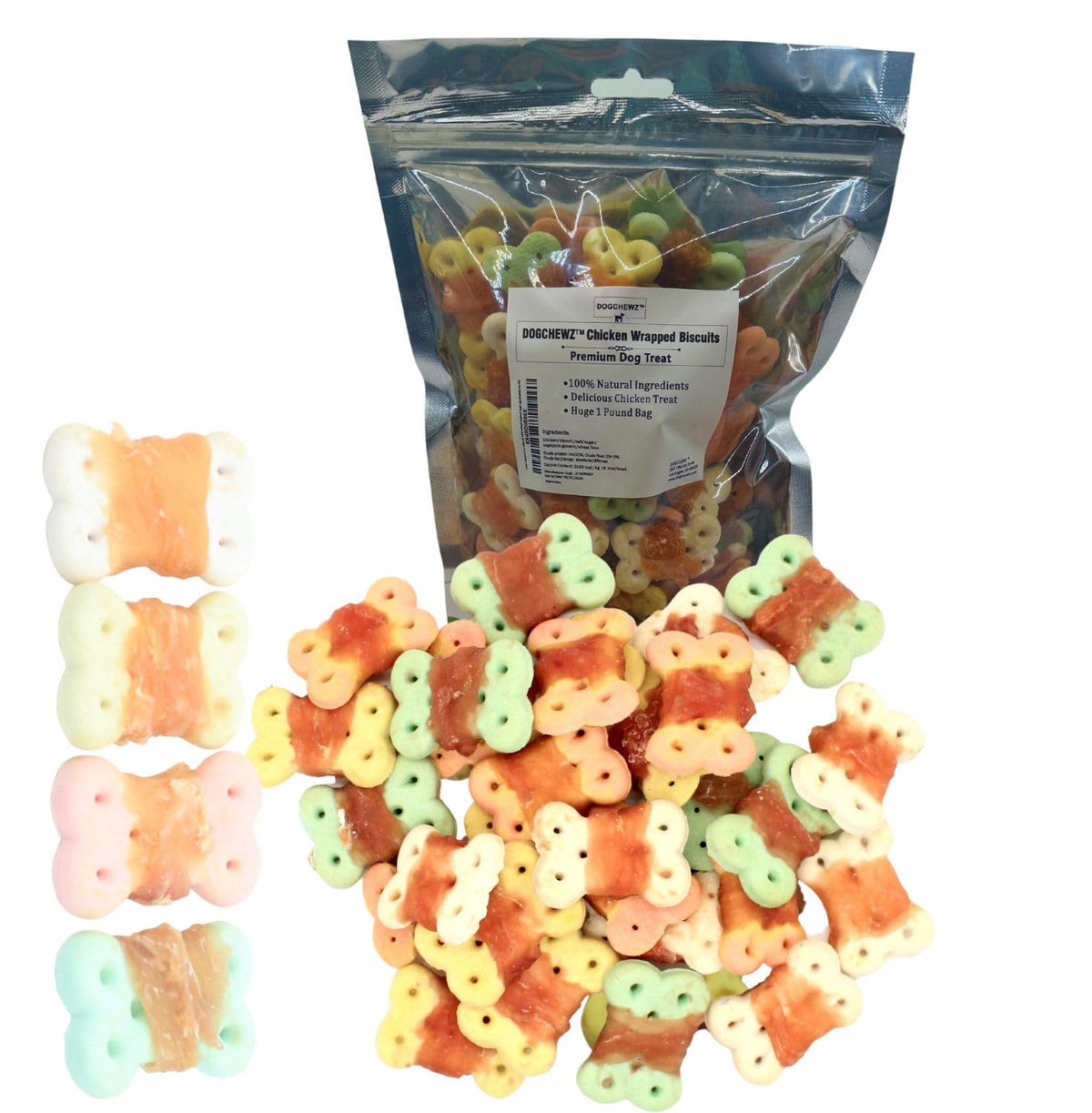 DOGCHEWZÃƒÆ’Ã†â€™Ãƒâ€šÃ‚Â¢ÃƒÆ’Ã‚Â¢ÃƒÂ¢Ã¢â‚¬Å¡Ã‚Â¬Ãƒâ€¦Ã‚Â¾ÃƒÆ’Ã¢â‚¬Å¡Ãƒâ€šÃ‚Â¢ Chicken Wrapped Biscuits for Dogs - All Natural Ingredients Free from Artificial Additives. 1 LB Bag (58-62 Pieces)