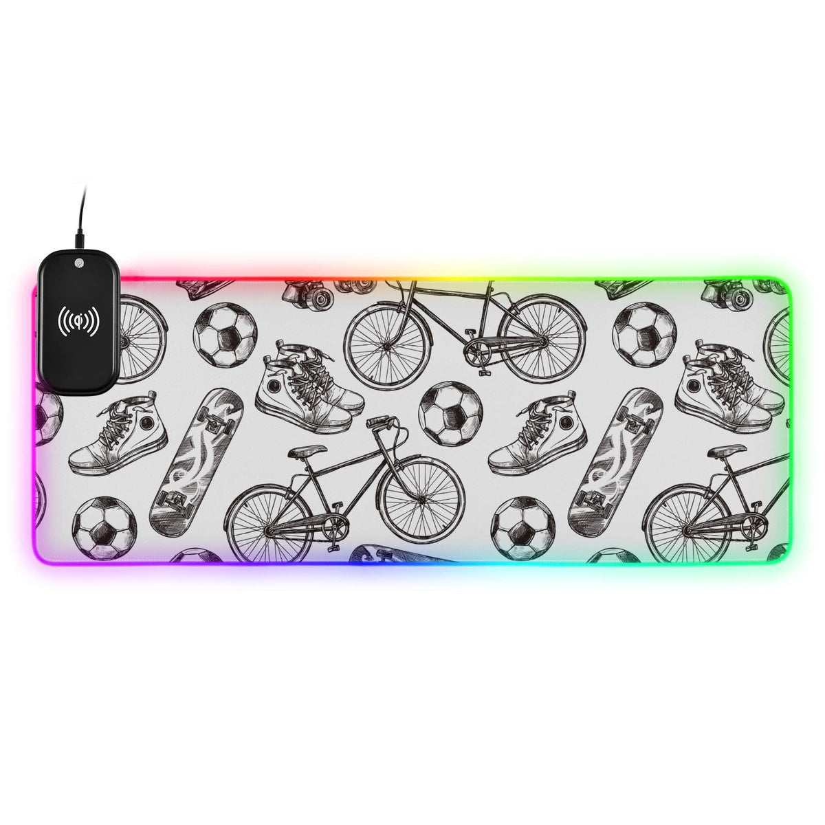 Football Bike Skateboard Skating Wireless Charging Mouse Pad for Mobile Phone Extra Large Gaming Mousepad with 13 Lighting Modes Computer Mat for Gaming MacBook PC Laptop Desk Home Office