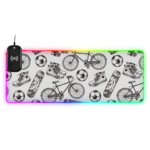 Football Bike Skateboard Skating Wireless Charging Mouse Pad for Mobile Phone Extra Large Gaming Mousepad with 13 Lighting Modes Computer Mat for Gaming MacBook PC Laptop Desk Home Office