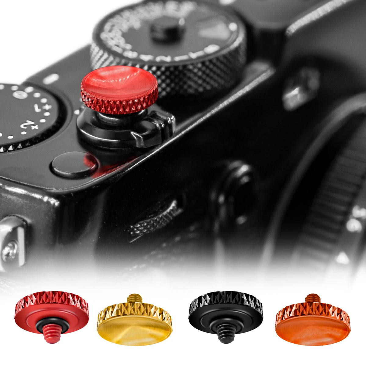 REYGEAK for Fujifilm Camera Shutter Button,4 Pcs Copper Soft Shutter Release Button,Camera Shutter Button Fits for Fuji Fujifilm X100 X100VI X-T5 X-T4 X-T3 Accessories(Red/Brass/Orange/Black)