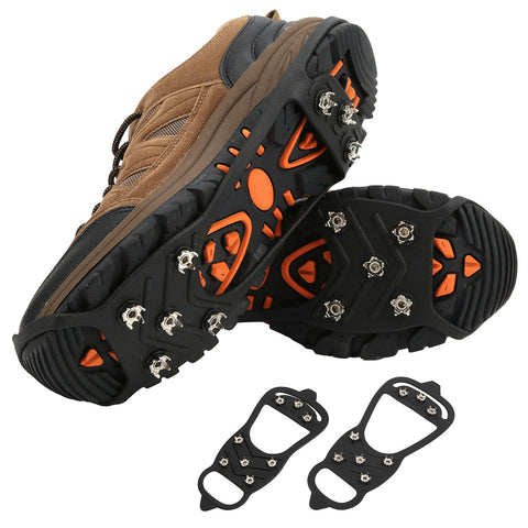 Ice Snow Grips for Shoes and Boots, Non Slip Gripper Spikes Shoe Cover with 8 Steel Studs Crampons, Durable Walk Traction Cleats for Hiking Mountaineering Skiing Winter Sports(M)