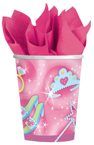 Amscan Sparkling Princess Birthday Party Paper Cups Drinkware (8 Pack), 9 oz, Pink