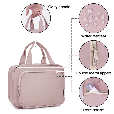 Narwey Hanging Travel Toiletry Bag for Women Wash Bag Cosmetics Makeup Bag Organizer for Travel Size Accessories (Dusty Rose (Medium))