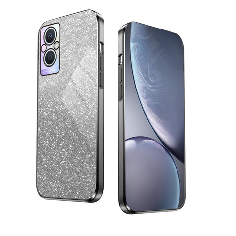 WBWONE Glitter Case for OPPO Reno 8 Lite 5G (Reno8 Lite 5G) Case, Electroplated Edge, Flexible Protection, Shockproof Soft Cover Shell with Glitter Stickers - Black