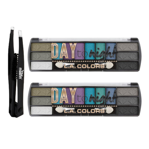 moofin Bundle of Double Sided Eyebrow Eyelash Tweezers -, and L.A. COLORS Day To Night 12 Color Eyeshadow Palette, After Dark, 0.28 oz. (, Pack of 2