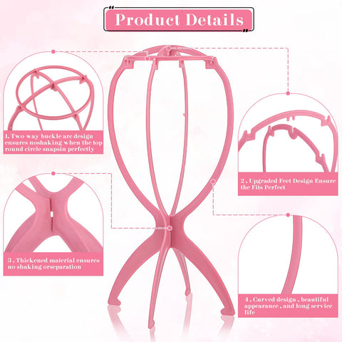 Abeillo 2 Pack Wig Stand Holder, Portable Collapsible Wig Head Stand for Short Wigs and Hats, 13.5 Inch Wig Display Tripod Travel Wig Holder for Women Wigs (Black&Pink)