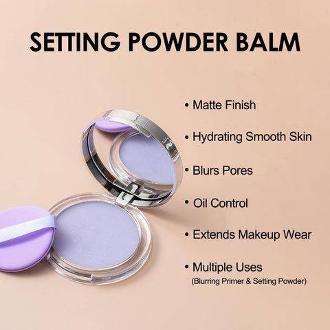 Erinde Oil Control Lavender Matte Powder, Jelly Poreless Face Blurring Primer & Oil Control Setting Powder, Powder Free Finishing Face Makeup, Long-Lasting Matte Finish, Waterproof, Control Shine