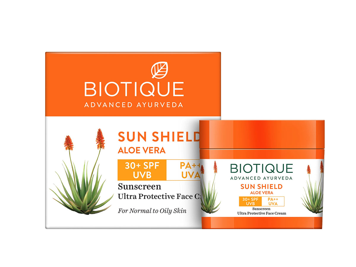 Biotique Sun Shield Aloe vera 30+ SPF UVB Sunscreen Ultra Protectective Face Cream, 50g