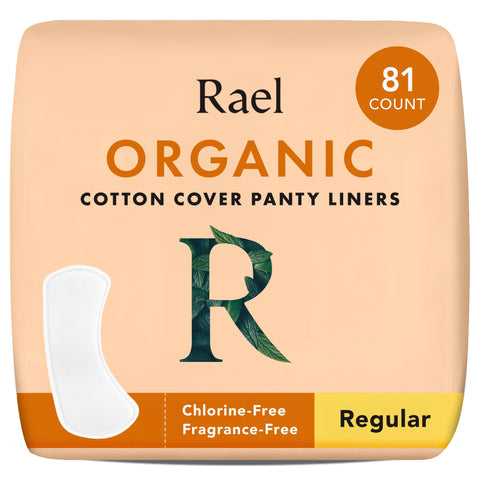 Rael Organic Cotton Cover Panty Liners - Unscented, Chlorine Free, Hypoallergenic, Light Absorbency, Pantyliners for Women, Vegan & Cruelty Free, Bulk Buy (Regular, 81 Count)
