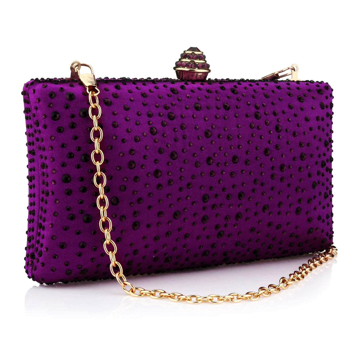 Women Beaded Clutch Bag Rhinestone Crystal Purse Glitter Evening Handbag for Wedding Cocktail Prom Party, Purple, S