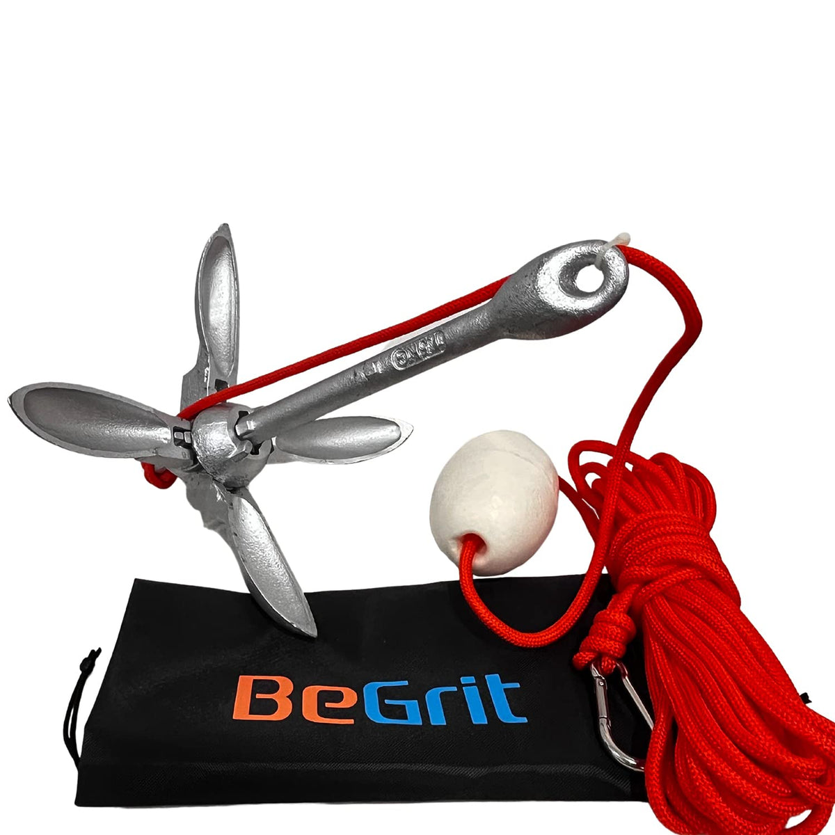 BeGrit Kayak Anchor 3.3 lb Small Boat Anchor Kit Folding Grapnel Anchor Carbon Steel for Canoe Jet Ski SUP anchor with 32.8 ft Ã¸ 6 mm Anchor Line Carrying Bag(Silver)