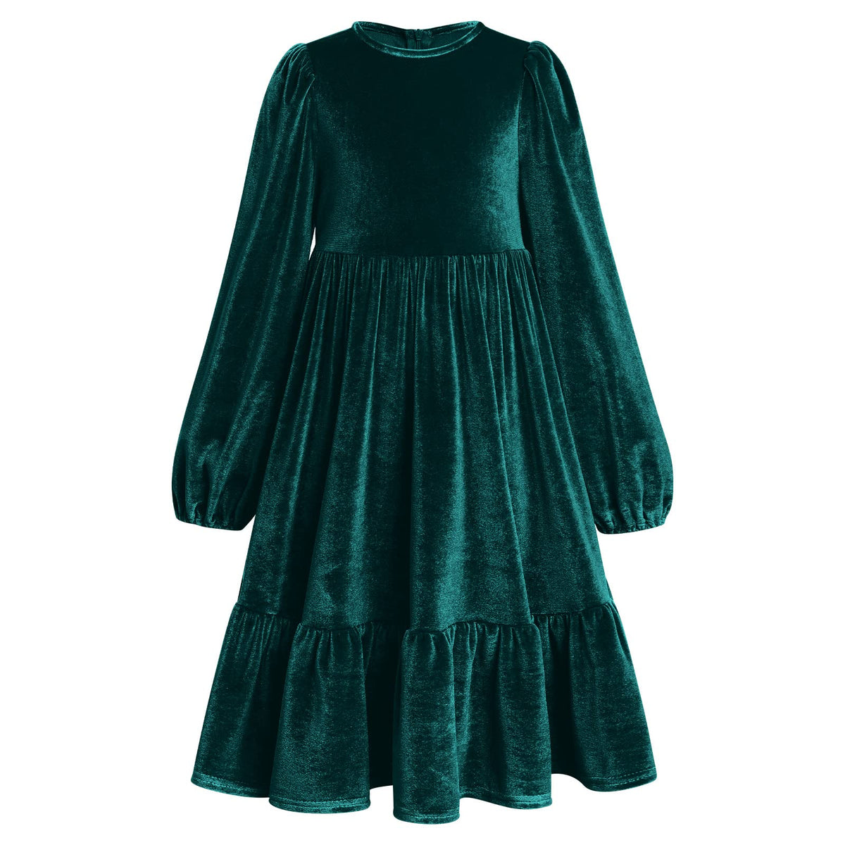 Children's Velvet Dress Flower Girl Long Evening Dresses Girls Christmas Dress Christmas Party Dress Round Neck A-line Festive Party Dress Wedding Bridesmaids Leisure Autumn Dress, dark green, 7-8