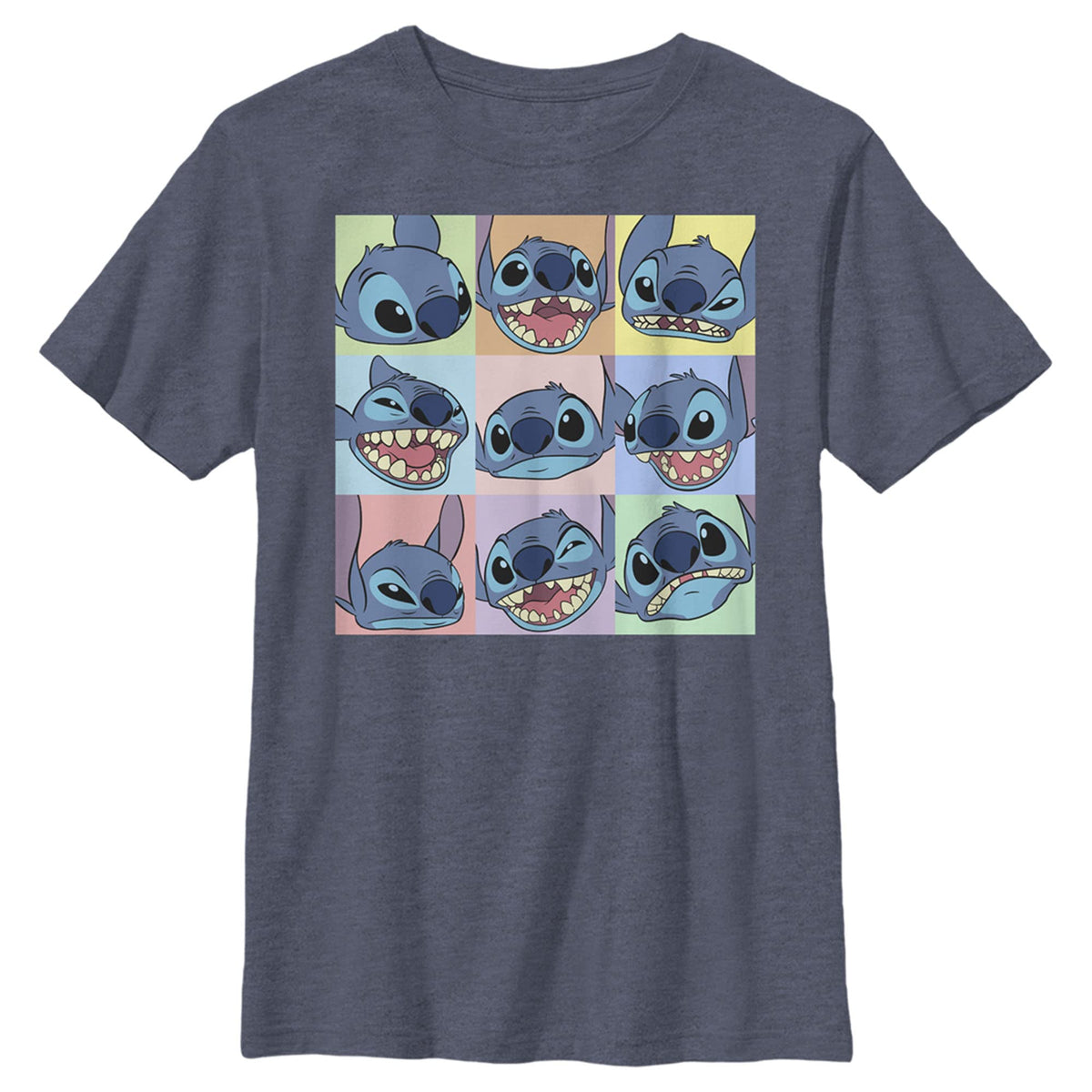 Disney Lilo 9 Box Stitch Boy's Crew Tee, Navy Blue Heather, Small
