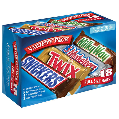 SNICKERS, TWIX, MILKY WAY & 3 MUSKETEERS Milk Chocolate Bar Variety Pack Graduation Gifts, 18 Ct Bulk Box