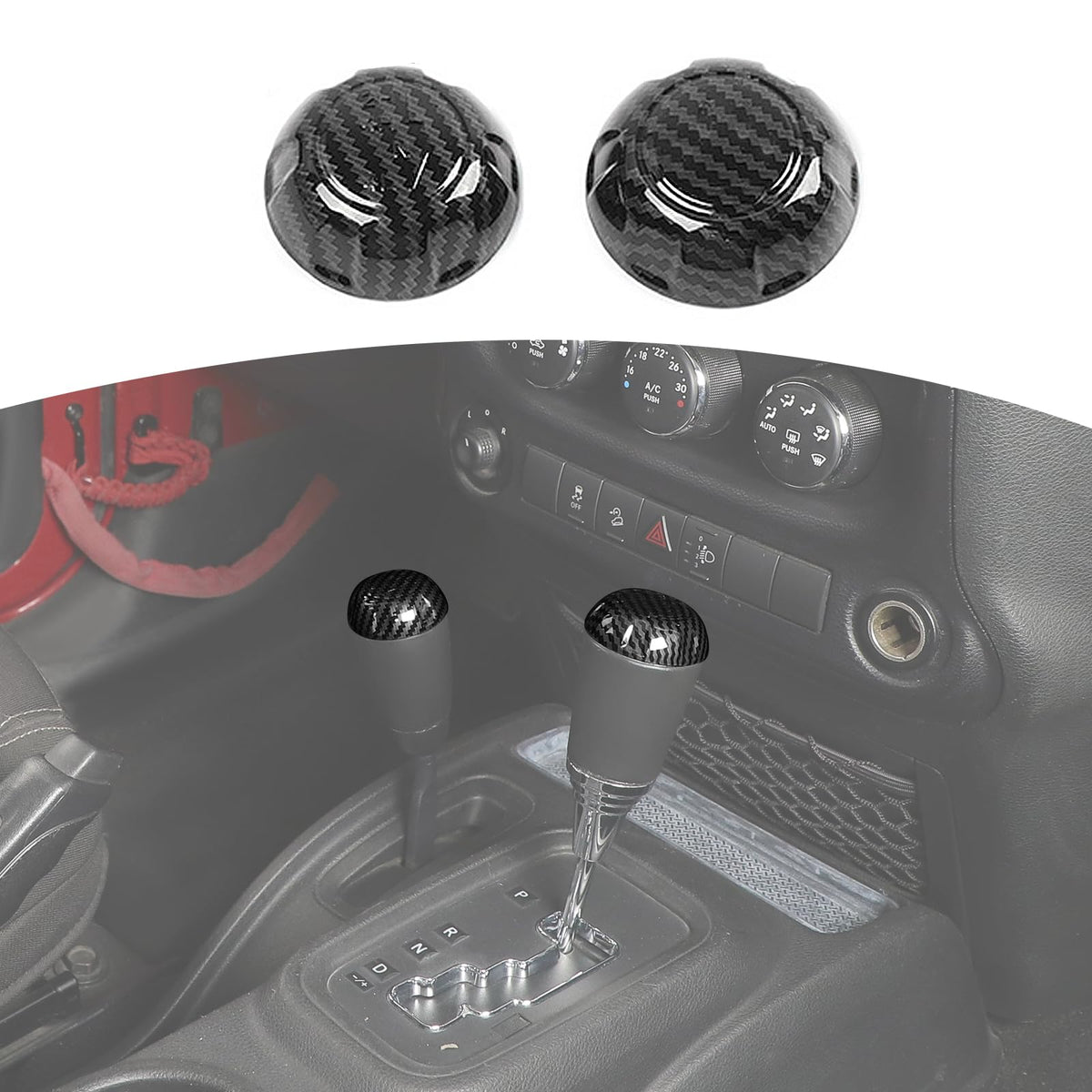 RT-TCZ for Wrangler JK Gear Shift Knob Trim Cover for Jeep Wrangler JK JKU 2011-2017 Carbon Fiber Interior Accessories 2pcs