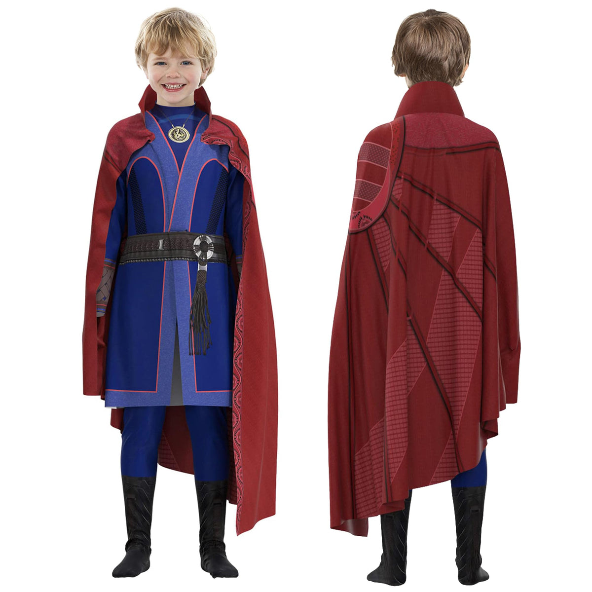 SINSEN Kids Dr.Strange Cosplay Costume Doctor Superhero Jumpsuit Cloak Halloween Party Carnival Outfits for Boys (120 (height for 45-49 inches))