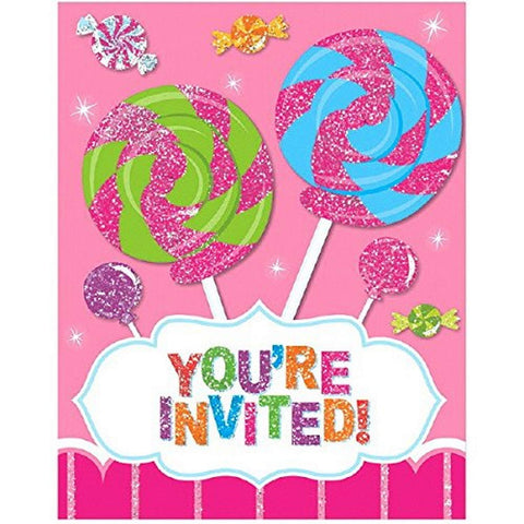 Amscan, Candy Large Novelty Invites, Party Supplies, 6" x 4", Multi Color