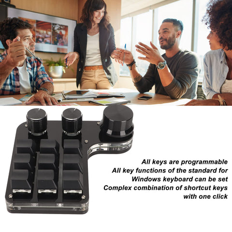 Yoidesu USB Mini 9 Key keypad with 3 Knob, RGB Light Blue Switch One Handed Programmable Macro Keyboard, DIY Customize Universal Mechanical Gaming Keyboard for PC Video Game