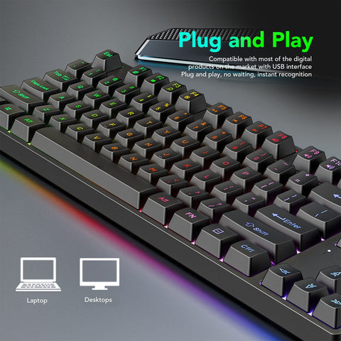 Haofy Mechanical Keyboard, Foldable Foot Support Backlight USB Wired Keyboard 87 Keys for Computer