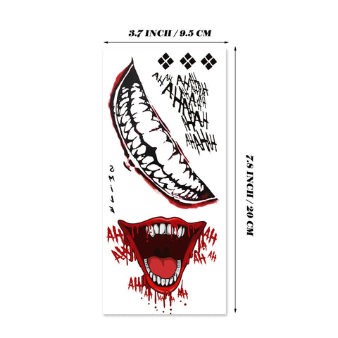6 Sheets Creepy Smile Halloween Temporary Tattoos - Removable Mouth and HA HA Tattoos for Men, Women, Adults, and Kids Cosplay and Costume Parties