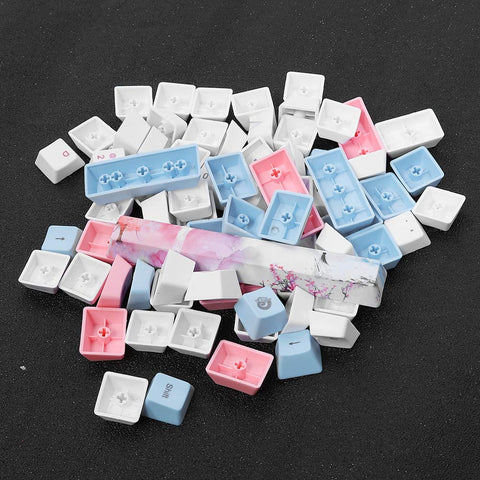73Pcs Sublimation Keycap Pbt Keycaps Sansei Iii Universal for Mechanical Keyboard Accessory Animation Keycap Pink Keycaps (Three Lives and Three Worlds)