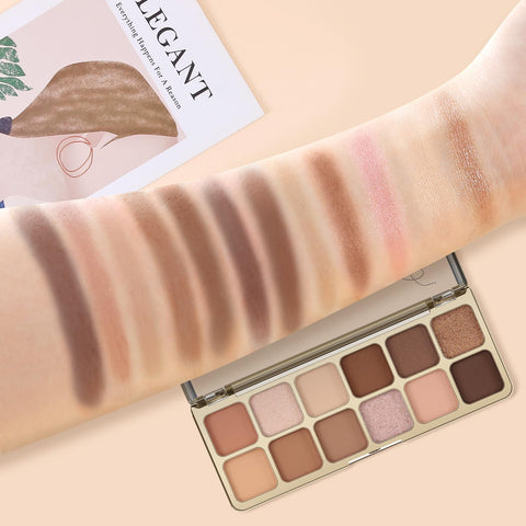 Boobeen 12 Shades Eyeshadow Palette Makeup, Blendable High Pigmented Eye Shadow for Natural Eye Look, Neutral Nudes Eye Shadow Makeup for Women, Create Matte and Shimmer Finishes, All Day Wear