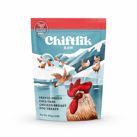 Chiftlik-Freeze Dried Cage Free Chicken Breast Dog Treats -4 Oz- Single Ingredient - Natural, Healthy Training Treats - Plastic Free - Compostable Bag - Gluten Free - All Life Stages - Made in The USA