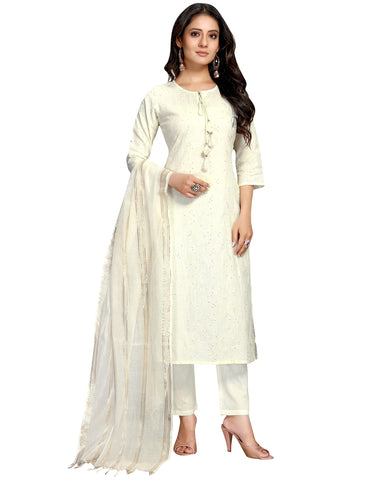 Rajnandini Women's Pure Cambric Cotton Embroidered Kurta Set With Dupatta (JOPLVL214-5XL_Off-White_5XL)