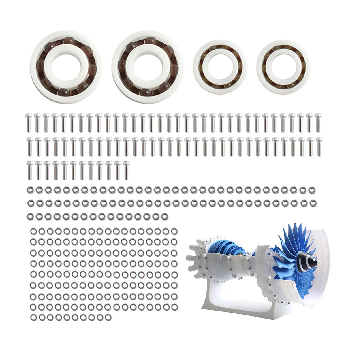 EUGOOCX Creative 3D Printed Jet Engine Model Components, Bearing and Screws Parts for Labs Creative Models (3D Printed Parts not Included)