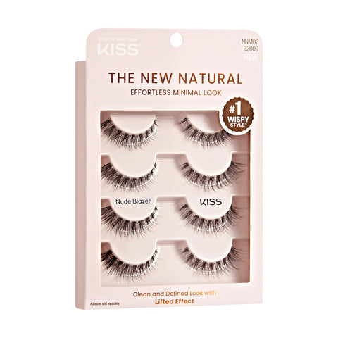 KISS The New Natural, False Eyelashes, Nude Blazer', 12 mm, Includes 4 Pairs Of Lashes, Contact Lens Friendly, Easy to Apply, Reusable Strip Lashes