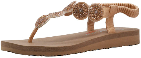 Skechers Women's Meditation Stars & Sparkle Circular Rhinestone Slingback Thong Rose Gold Flip-Flop 9 M US
