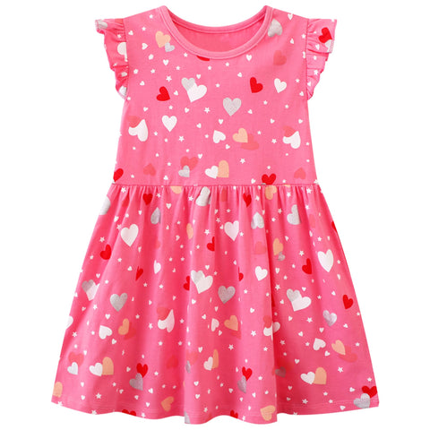JinBei Girls' Dress Cotton Round Neck Ruffle Sleeveless Casual Unicorn Cartoon Appliques Blue/White Striped Clothing Kids Summer Party Festive Princess A-line Dresses Size 98-128, red, 98-104 cm