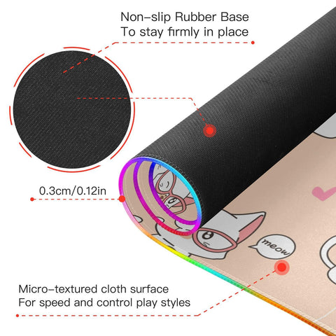 Cute Cat Wireless Charging Mouse Pad for Mobile Phone Extra Large Gaming Mousepad with 13 Lighting Modes Computer Mat for MacBook PC Laptop Desk Office Home Gaming