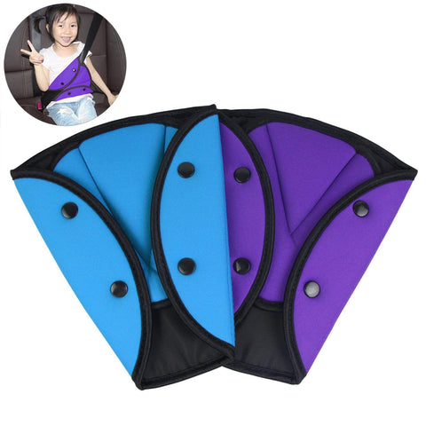 AK KYC 2 Pack Car Safety Kids Seatbelt Adjuster Cover Strap Mash Shoulder Pad Children Seat Belt Clips Purple + Blue