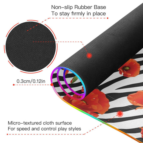 Flowers Zebra Stripe Wireless Charging Mouse Pad for Mobile Phone Extra Large Gaming Mousepad with 13 Lighting Modes Extended Desk Mat for Office Home Gaming MacBook PC Laptop Desk