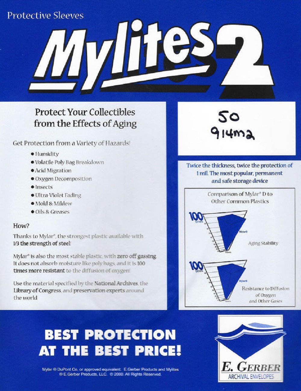 (50) Gerber Graded Comic Size Mylites 2 Comic Book Mylar Sleeves-LEGAL
