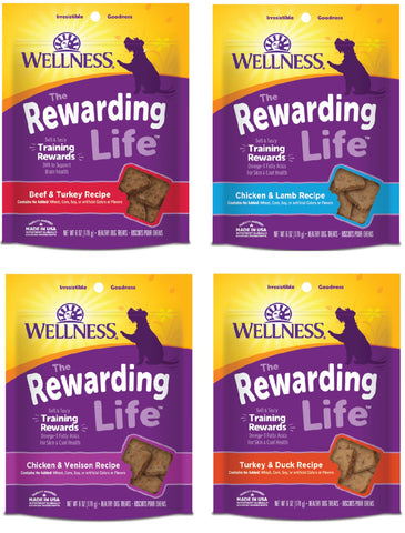 Petlewa Wellness-Wellbites Natural Grain Free Soft Dog Treats, 4 Flavor ( Beef & Turkey , Chicken & Venison , Chicken & Lamp, Turkey & Duck) 6 oz