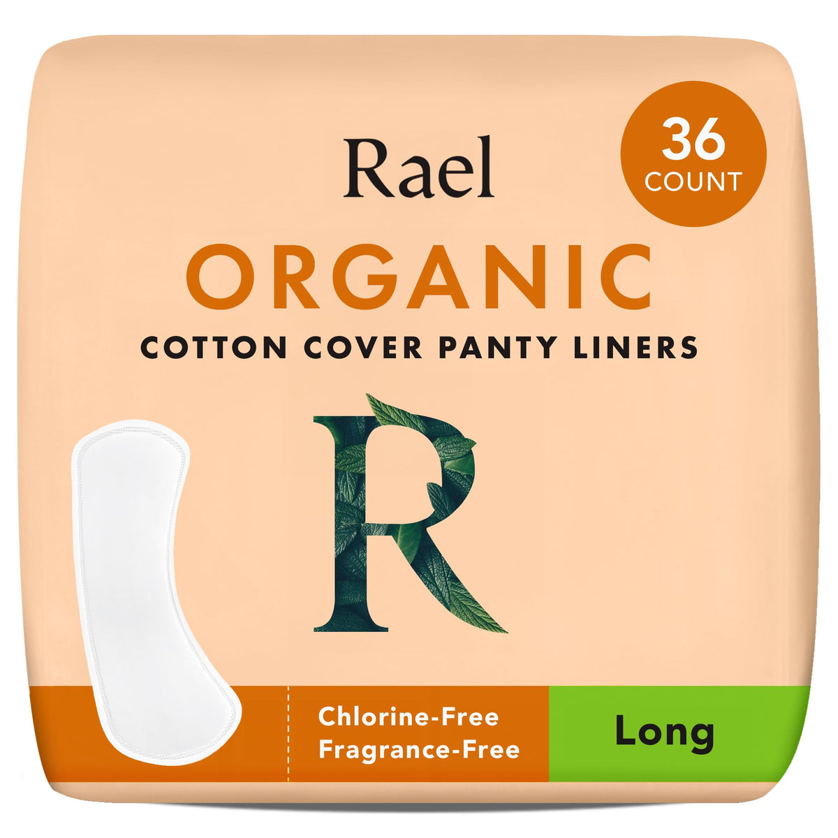 Rael Organic Cotton Cover Long Panty Liners - Unscented, Chlorine Free, Hypoallergenic, Light Absorbency, Pantyliners for Women, Vegan & Cruelty Free (Long, 36 Count)