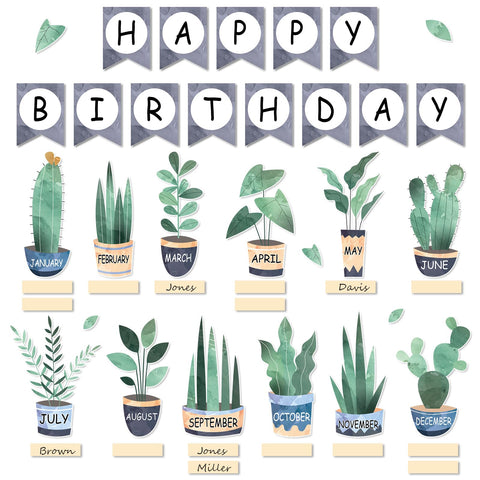Boho Plant Birthday Bulletin Board Set Boho Plant Classroom Bulletin Board Decor Happy Birthday Banner Plants Cutouts Poster Accents for School Bedroom Wall Bulletin Board Birthday Party Decorations