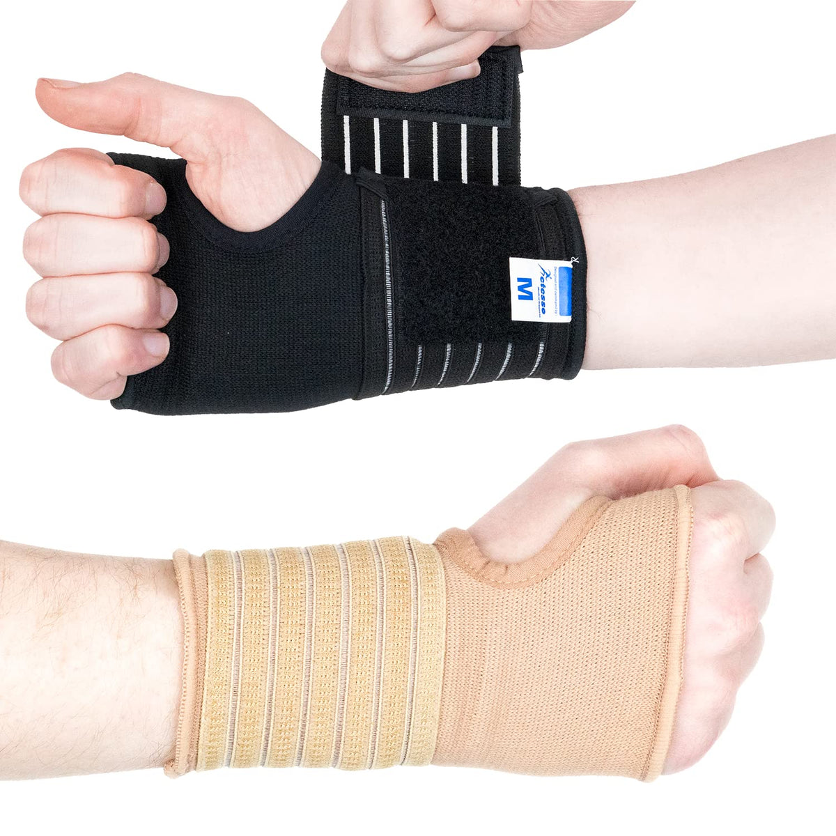 Actesso Elastic Wrist Support With Strap - Ideal for Sprains, Injury or Tendonitis with no metal bar - Support without inhibiting flexibility | Left or Right (Black, XL (Pack of 1))