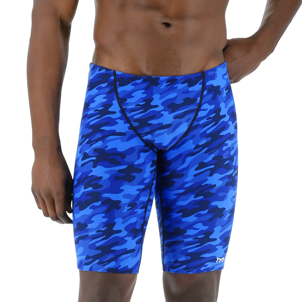 TYR Men's Standard Durafast Elite Athletic Jammer Swimsuit, Blue Camo, 36