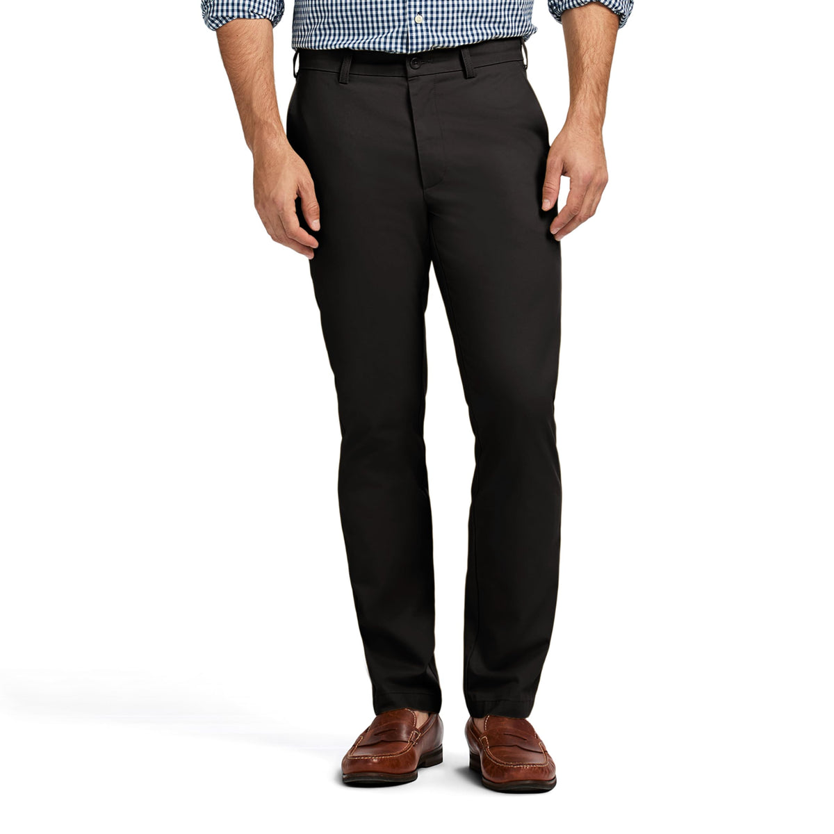 Izod Men's American Chino Flat Front Straight Fit Pant, Black, 32W x 29L