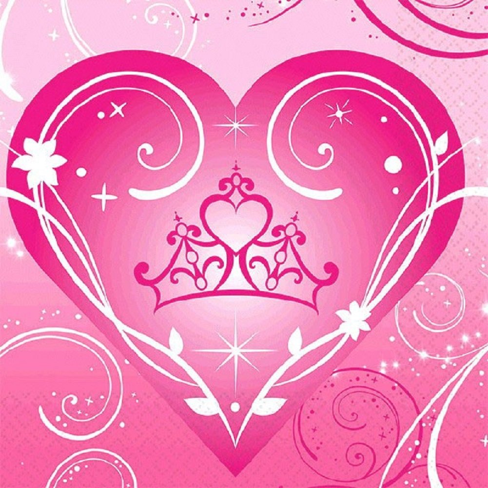 Disney Princess Sparkle Beverage Napkins Birthday Party Disposable Tableware (16 Pack), Pink, 6" x 6".