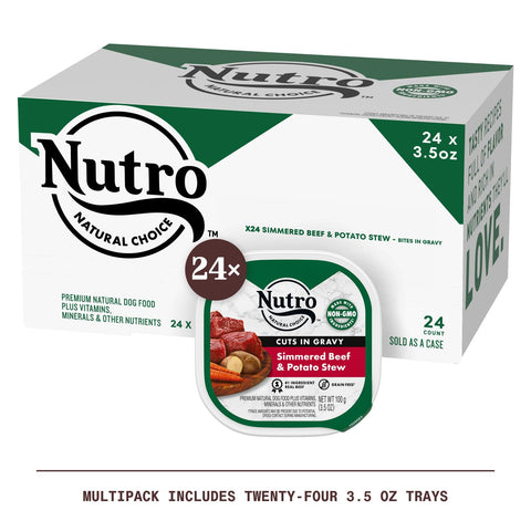 NUTRO Adult Natural Grain Free Wet Dog Food Cuts in Gravy Tender Chicken, Sweet Potato & Pea Stew Recipe, 3.5 oz. Trays (Pack of 24)