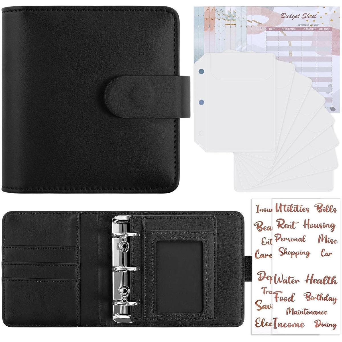 Zuozee A8 Budget Binder, Money Saving Binder with 8Pcs Cash Envelopes for Budgeting, Money Organizer for Cash with 12Pcs budgeting Sheets and 2Pcs Golden Labels