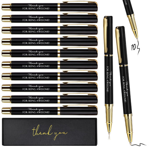 PerKoop 10 Pcs Thank You Gifts Inspirational Ballpoint Pens with Gift Boxes Motivational Quote Pen Bulk Appreciation Gifts for Employee Coworker Teacher Nurse Friends Gifts(Black, Awesome)