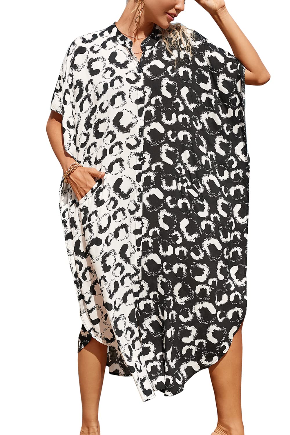 YouKD Summer Boho Long Shirt Bohemian Kimono Beach Swimsuit Cover Up Maxi Robes for Women