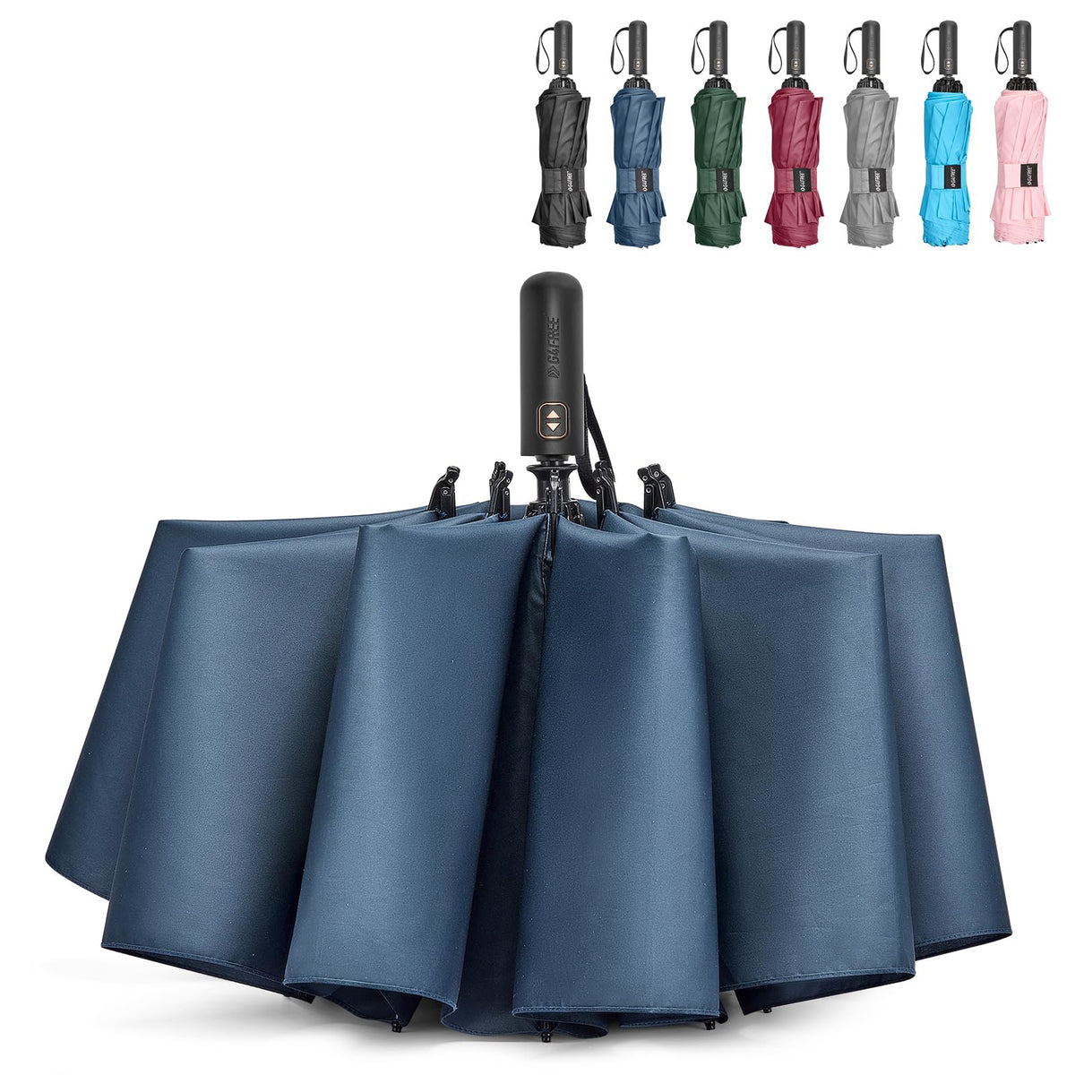 G4Free 46 Inch Large Compact Golf Umbrella Windproof 10 Ribs Reverse Travel Umbrella for Rain Double Canopy Vented Umbrella Automatic Open Close (Blue)