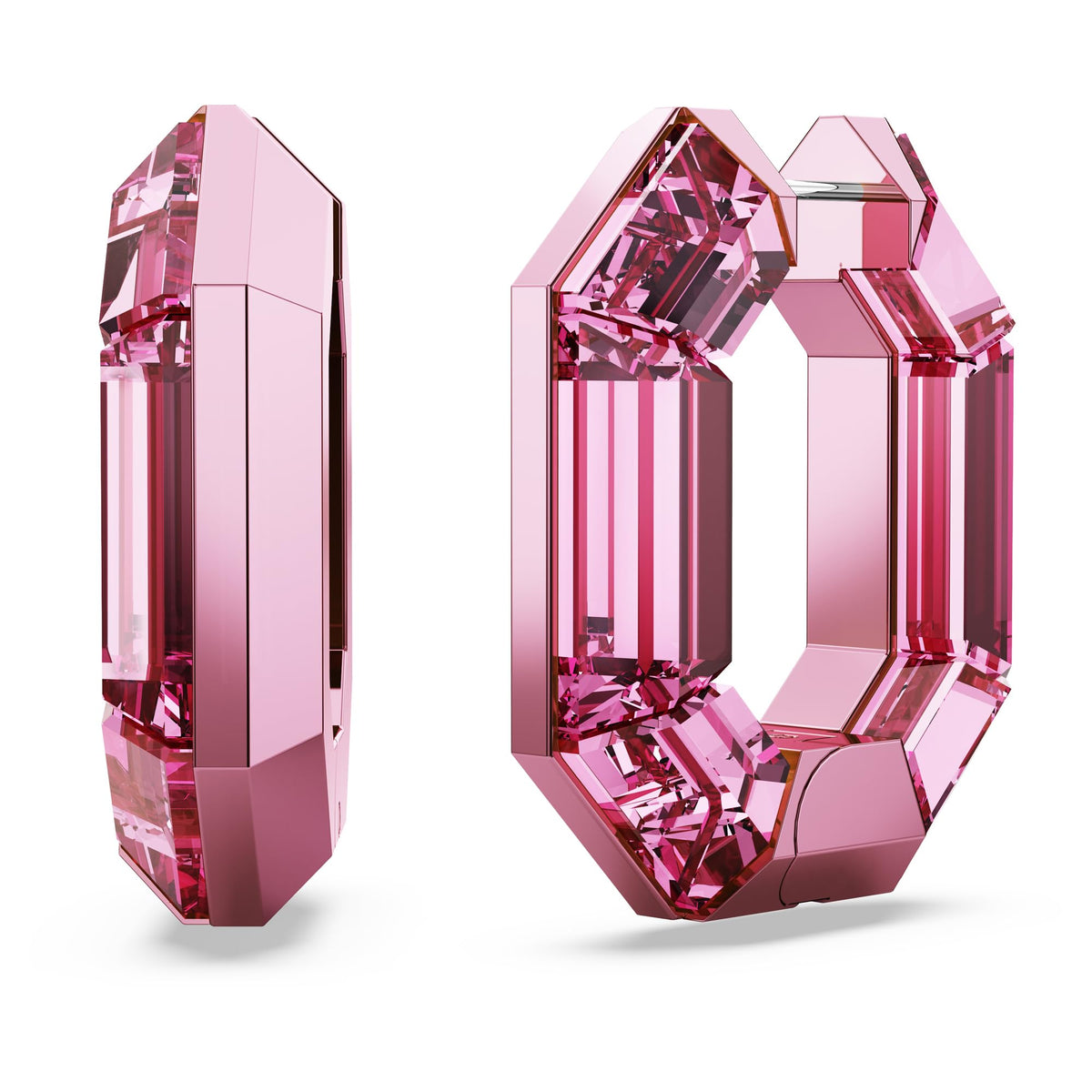 Swarovski Lucent Small Hoop Earrings, Pink Octagon-Shaped Crystals, Part of the Swarovski Lucent Collection